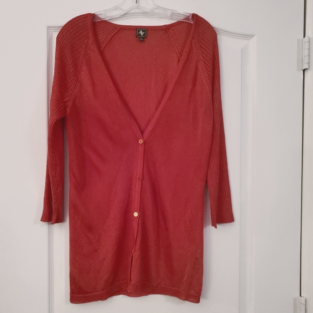 5/25 AV Solid Red Lightweight Button Cardigan M